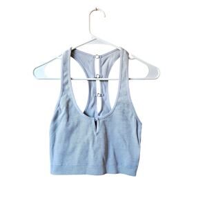 Aerie gray long line sports bra ribbed cutouts womens size large